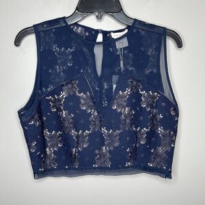 FOXIE DOX Top Womens Large L Crop Sleeveless NEW Lace Overlay Sheer